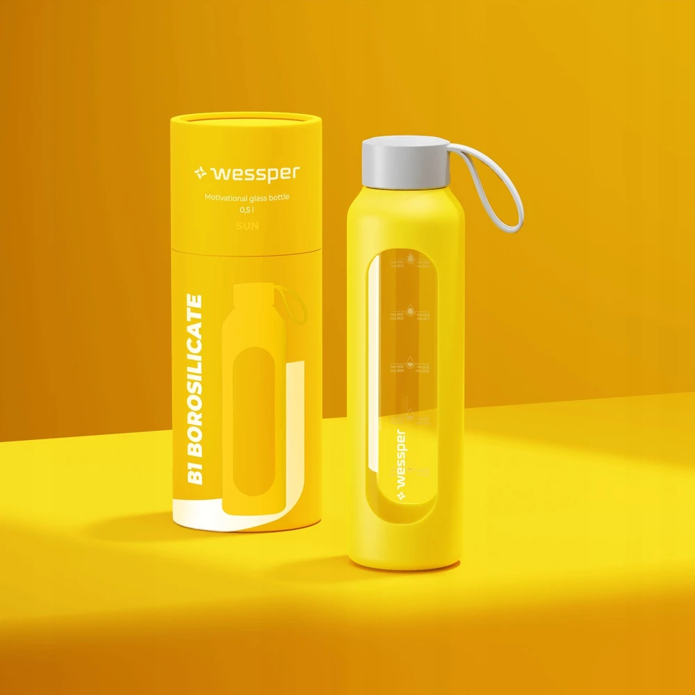 Gertuvė Wessper Stiklinis butelis Wessper B1 borosilikatinis 500 ml Sun (WES260-500-YL-NEW)