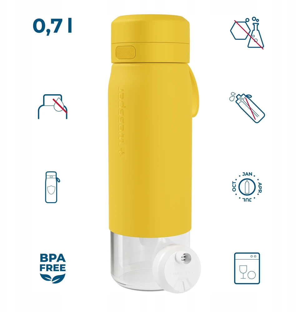 Gertuvė Wessper B2 GLASS Actitex™ filtro butelis 700 ml, geltonas (WES270-700-YL_K)