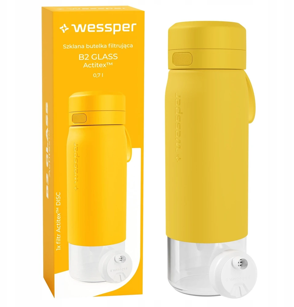 Gertuvė Wessper B2 GLASS Actitex™ filtro butelis 700 ml, geltonas (WES270-700-YL_K)