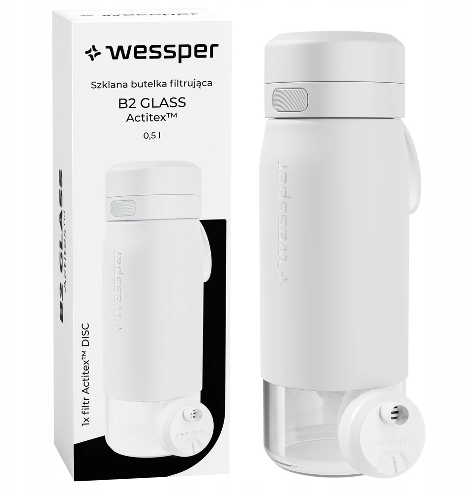 Gertuvė Wessper B2 GLASS Actitex™ filtro butelis, 500 ml, baltas (WES270-500-WH_K)