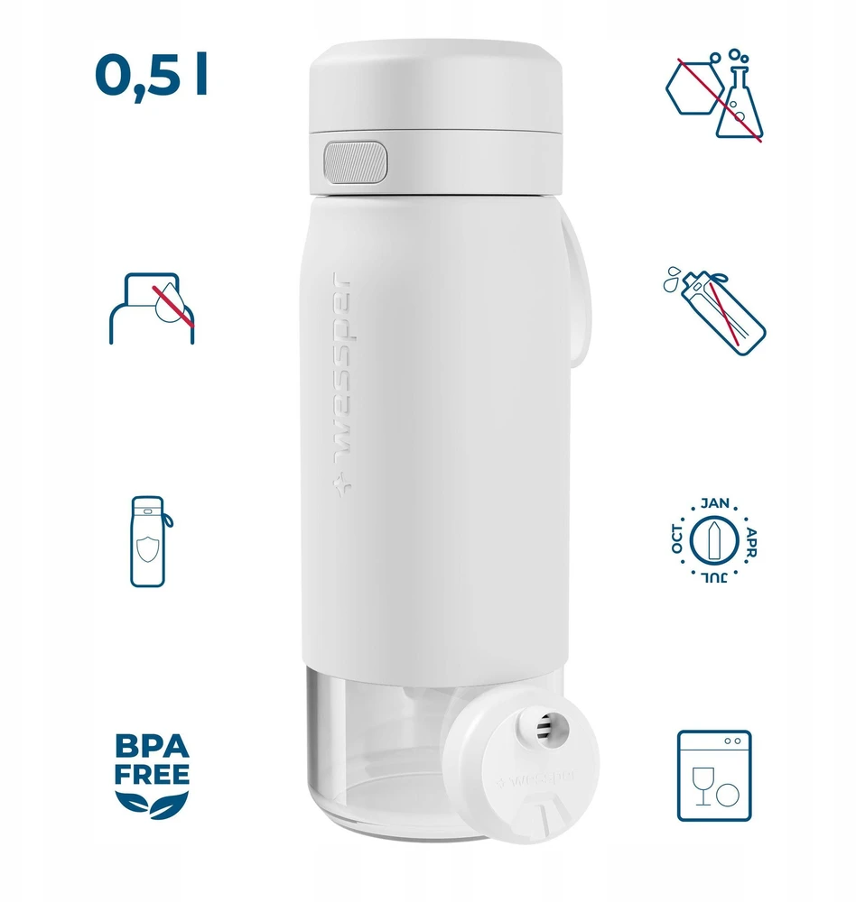 Gertuvė Wessper B2 GLASS Actitex™ filtro butelis, 500 ml, baltas (WES270-500-WH_K)
