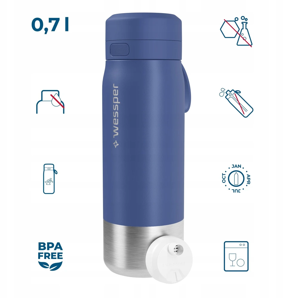 Gertuvė „Wessper B2“ nerūdijančio plieno „Actitex™“ filtro butelis, 700 ml, mėlynas (WES276-700-BL_K)
