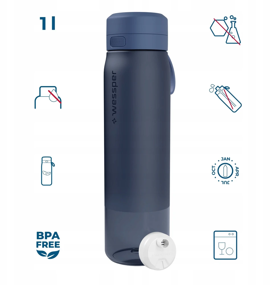 Gertuvė Wessper B2 TRITAN Actitex™ filtro butelis, 1000 ml, mėlynas (WES273-1000-BL_K)