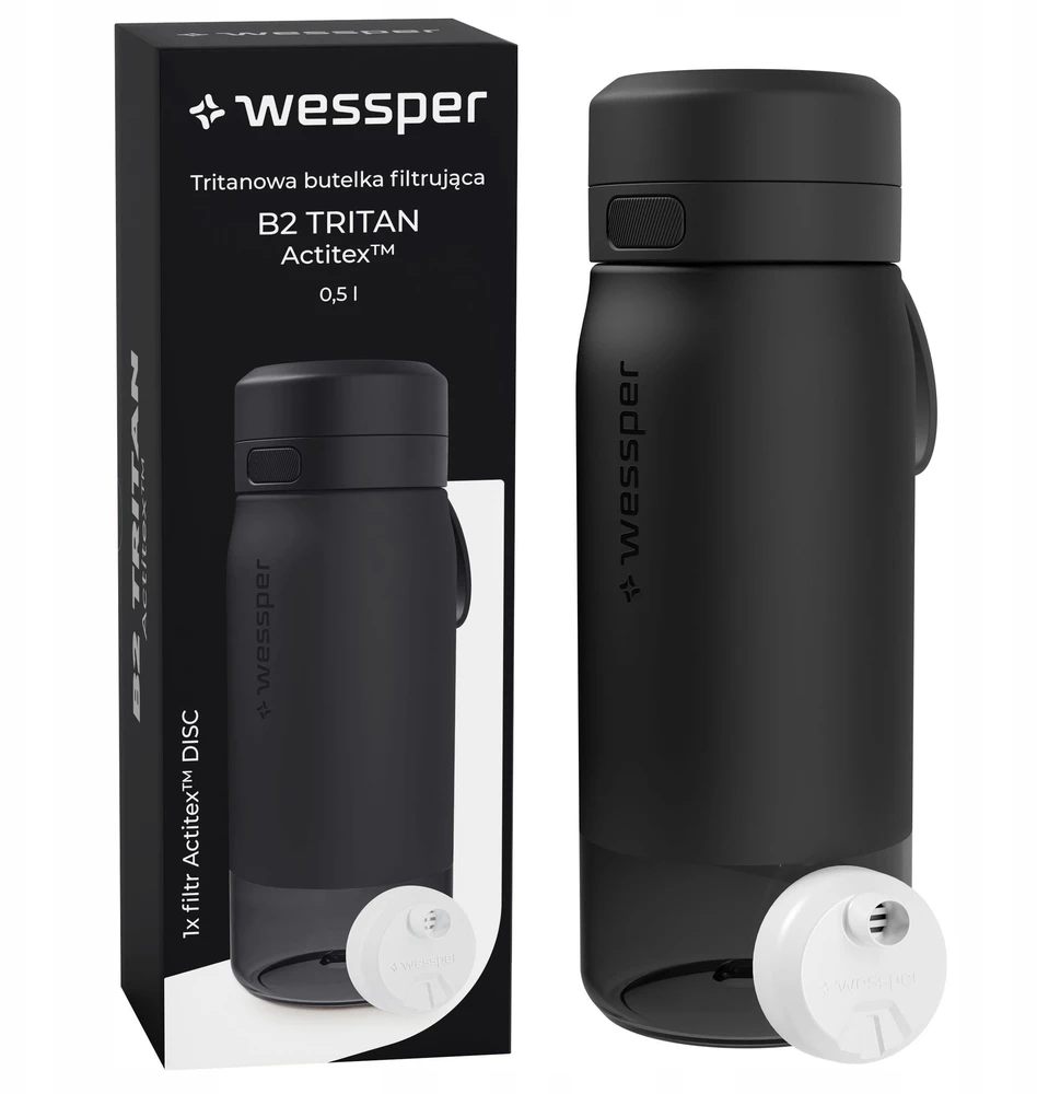 Gertuvė Wessper B2 TRITAN Actitex™ filtro butelis, 500 ml, juodas (WES273-500-BK_K)