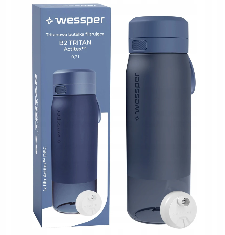 Gertuvė Wessper B2 TRITAN Actitex™ filtro butelis 700 ml, mėlynas (WES273-700-BL_K)