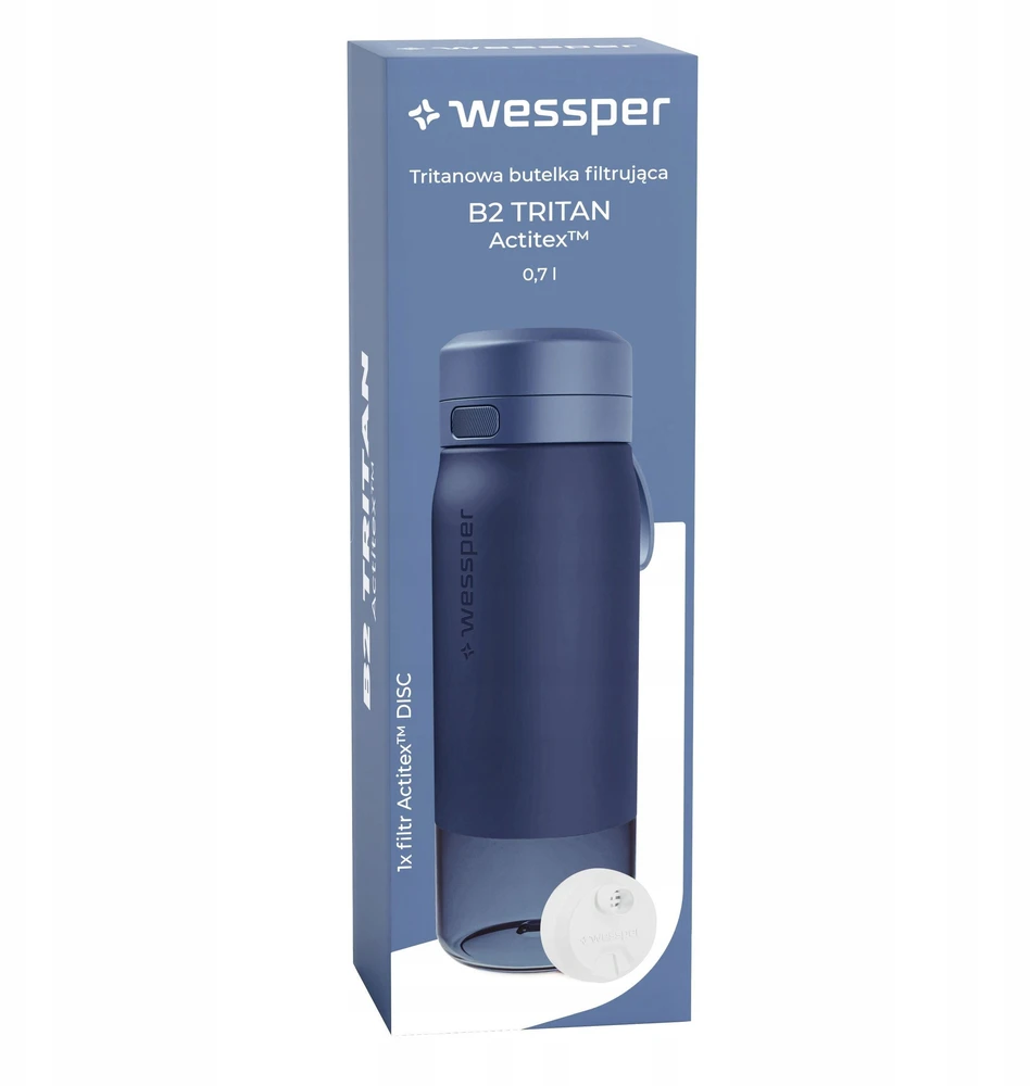 Gertuvė Wessper B2 TRITAN Actitex™ filtro butelis 700 ml, mėlynas (WES273-700-BL_K)