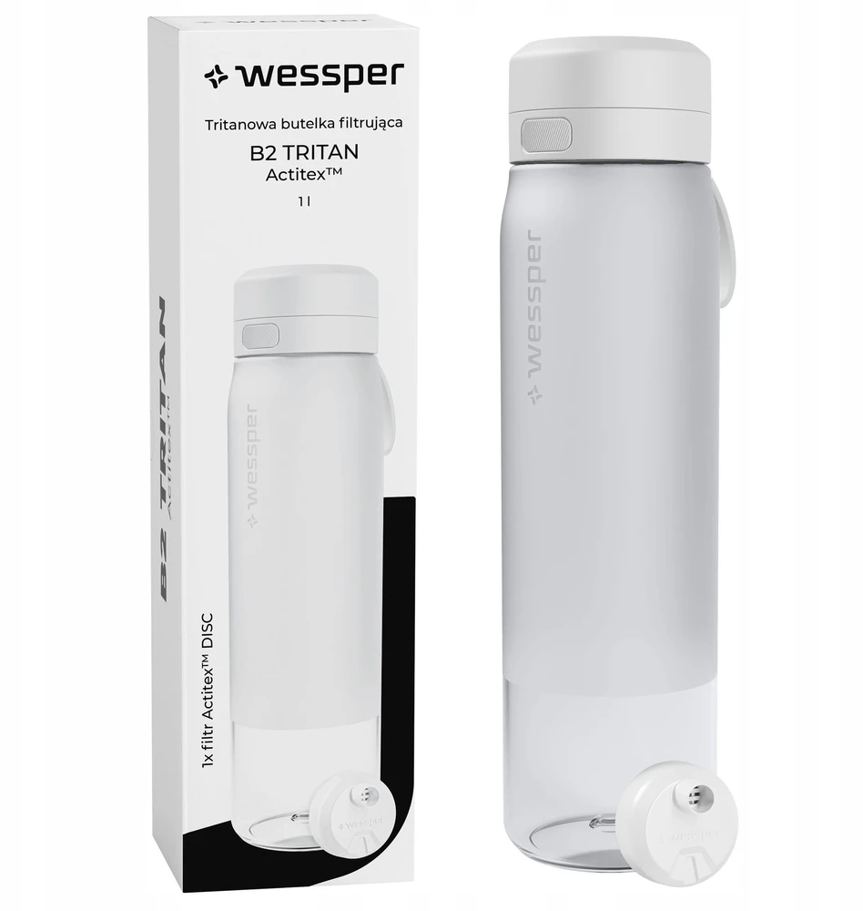 Gertuvė Wessper B2 TRITAN Actitex™ filtro butelis, 1000 ml, baltas (WES273-1000-WH_K)
