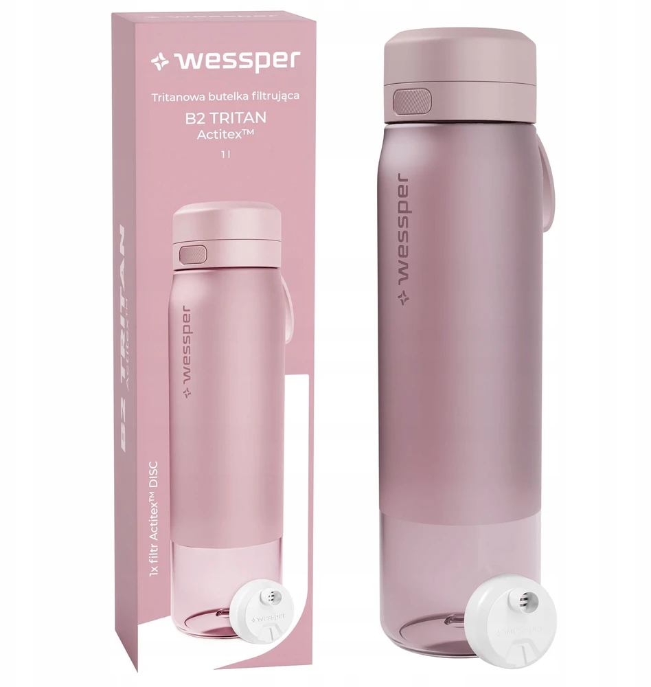 Gertuvė Wessper B2 TRITAN Actitex™ filtro butelis, 1000 ml, rožinis (WES273-1000-PK_K)