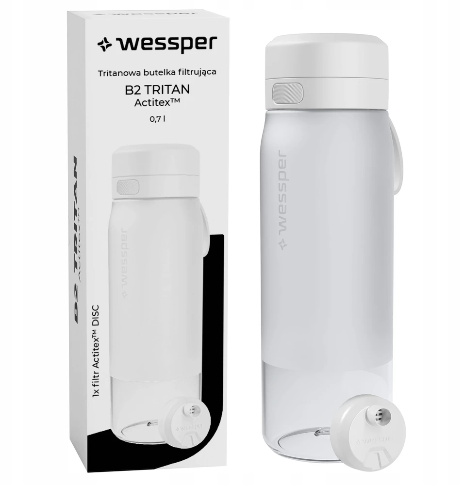 Gertuvė Wessper B2 TRITAN Actitex™ filtro butelis 700 ml, baltas (WES273-700-WH_K)