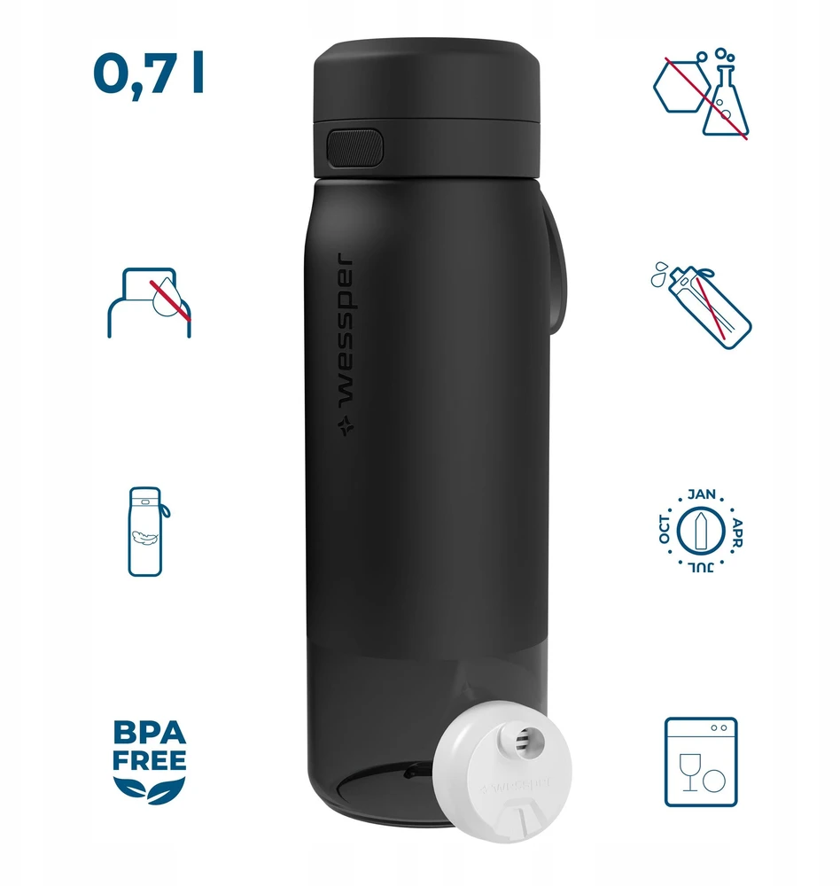Gertuvė Wessper Buteliukas filtrująca B2 TRITAN Actitex™ 700ml Juodas (WES273-700-BK_K)