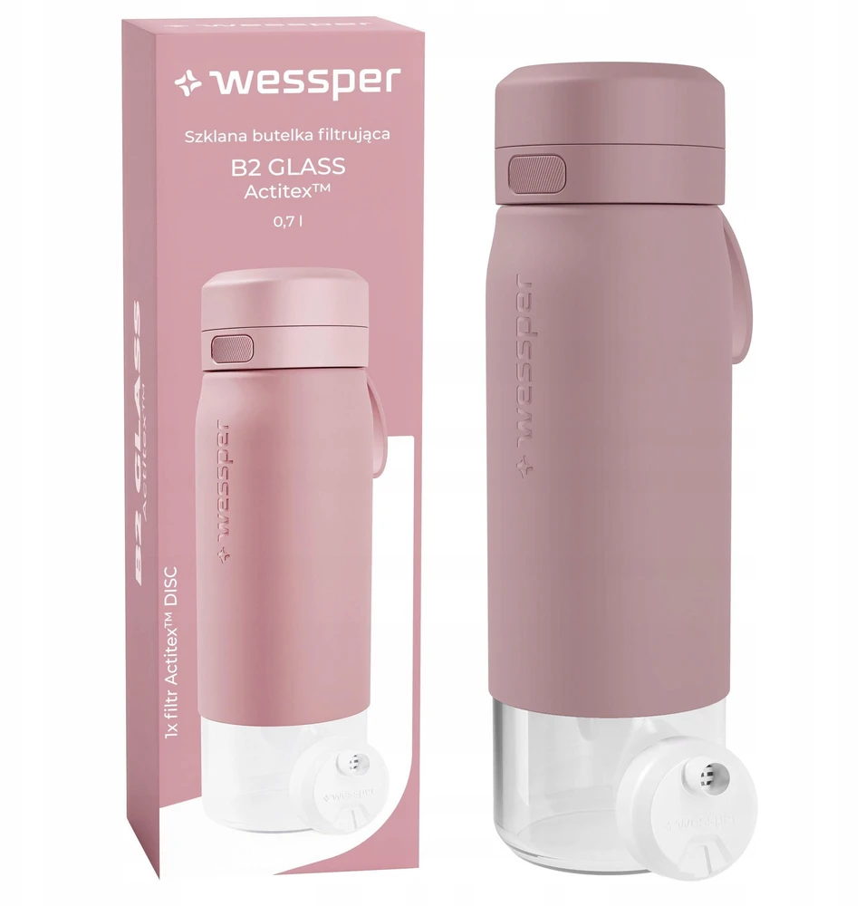Gertuvė Wessper Filtravimo butelis B2 GLASS Actitex™ 700 ml rausvas (WES270-700-PK_K)