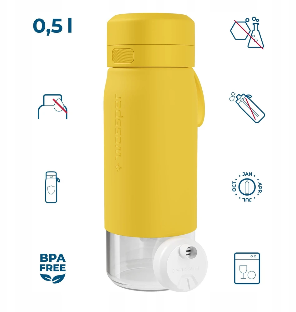 Gertuvė Wessper Filtruojantis butelis B2 GLASS Actitex™ 500 ml geltonas (WES270-500-YL_K)
