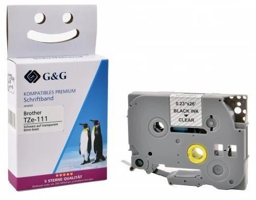 G&G 17083 etikečių juostelės Juoda ant permatomo TZ/TZe
