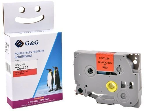 G&G 17085 etikečių juostelės Juoda ant raudonos TZe