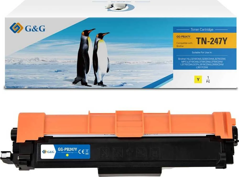 Su G&G suderinami dažai su Brother TN247Y, NT-PB247Y, geltona, 2300s