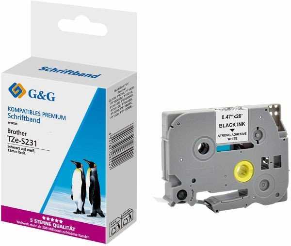 G&G G&G Schriftband 12mm x 8m sw-ws Komp. m. Brother TZe-S231