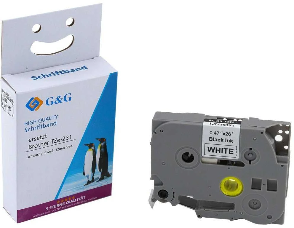 G&G spausdinimo juostelė 12 mm x 8 m sw-ws kompiuterinis m. Brother Tze-231