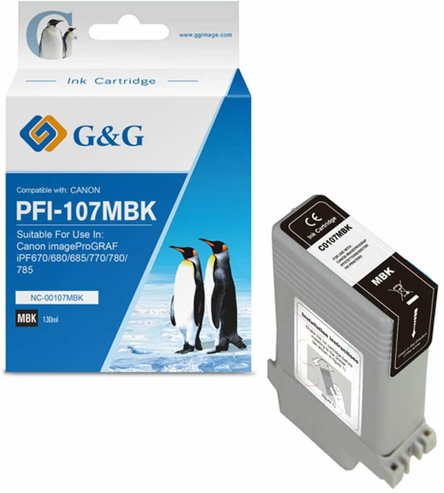 Tusz G&G G&G kompatybilny ink / tusz su PFI107MBK, NC-00107MBK, 6704B001, matte juodas, 130ml