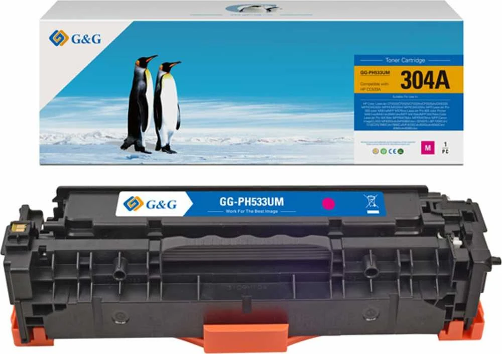 Suderinamas su G&G tonerio kasetėmis: HP CC533A, CE413A, CF383A, Canon CRG118, CRG718, C, NT-PH533UM, HP 304A, rausvai raudona, 2800s