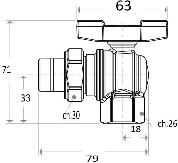 Giacomini Lodveida ventilis, ½"x ½" ai, ar saskrūvi, leņķa, īsais rokturis