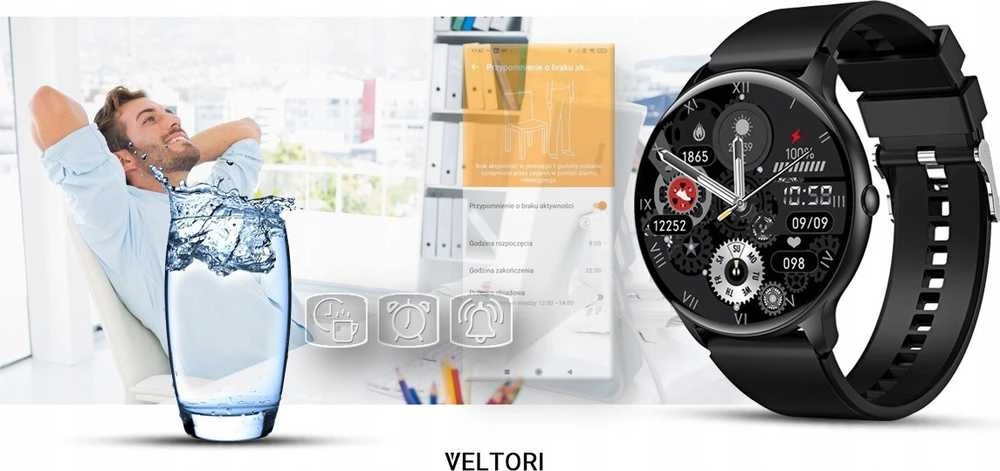 VELTORI VT160-1 Išmanusis laikrodis su juodu silikoniniu dirželiu