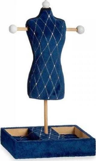 Gift Decor Dovanų dekoro dėžutė ant kojų Mėlyna Rhombus Velvet Wood (12 x 40 x 24 cm)