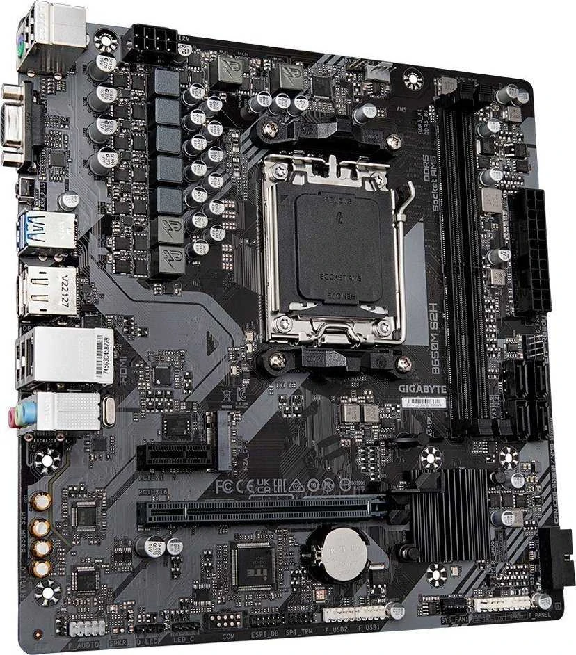 Pagrindinė plokštė „Gigabyte“ | B650M S2H 1.0 M/B | Procesorių šeima AMD | Procesoriaus lizdas AM5 | DDR5 DIMM | Atminties lizdai 2 | Palaikomos standžiojo disko sąsajos SATA | SATA jungčių skaičius 4 | Lustų rinkinys AMD B650 | Micro ATX