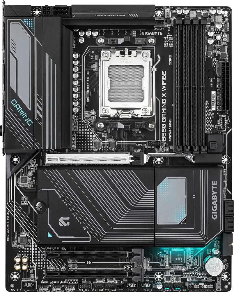 Pagrindinė plokštė Gigabyte B850 GAMING X WIFI6E | Procesorių šeima AMD | Procesoriaus lizdas AM5 | DDR5 | Palaikomos standžiojo disko sąsajos SATA, M.2 | SATA jungčių skaičius 4