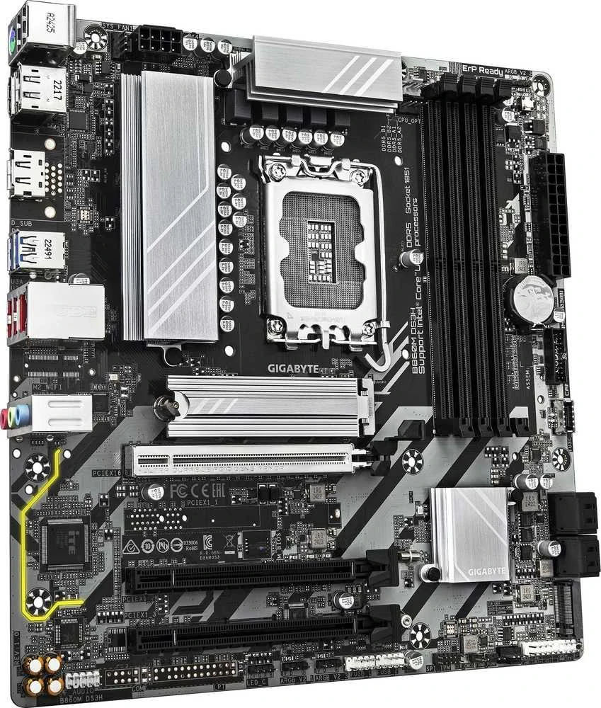 GIGABYTE B860M DS3H pagrindinė plokštė – Intel Core Ultra serijos procesoriai, 5+1+2+1 fazių VRM, iki 9066MHz DDR5, 1xPCIe 5.0 + 1xPCIe 4.0 M.2, 2.5GbE LAN, USB 3.2 Gen2