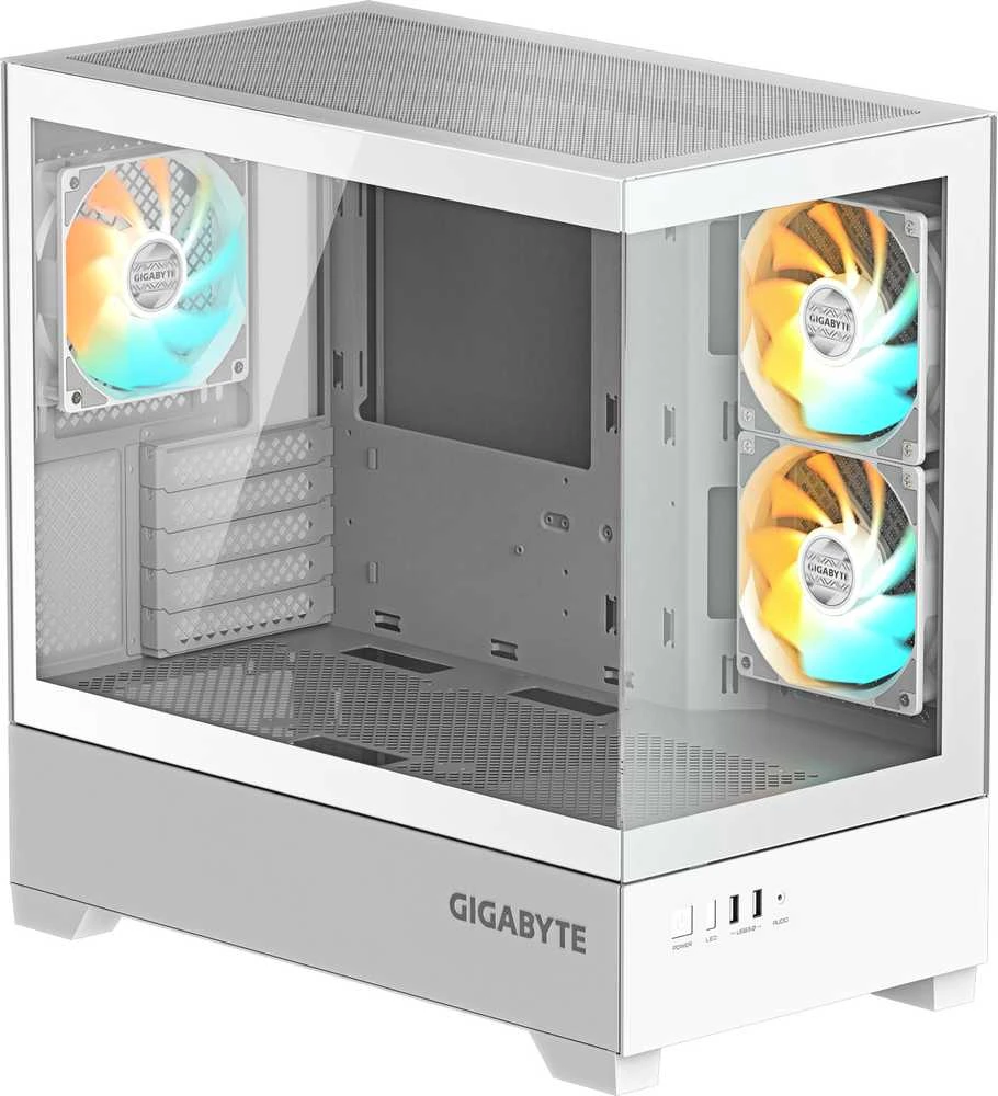 GIGABYTE C201 Panoramic Ice, Tower tipo korpusas - baltas, grūdintas stiklas x 2