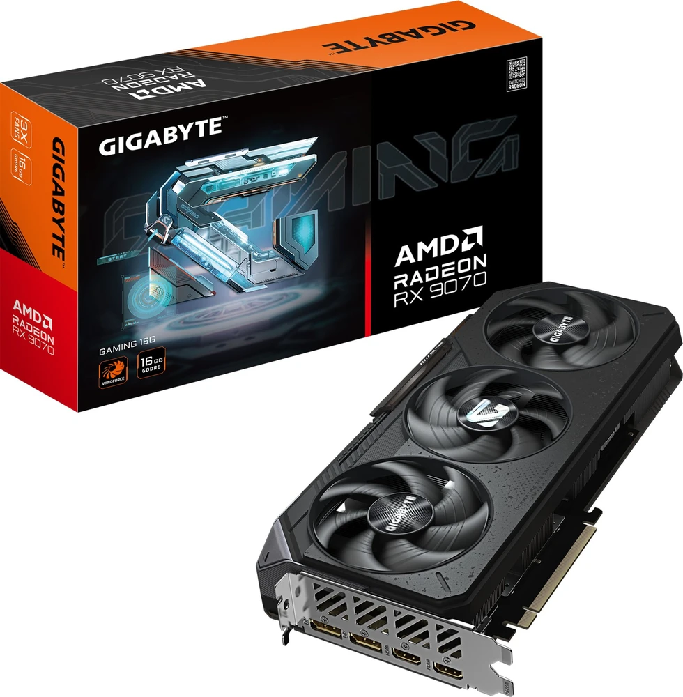 „GIGABYTE Radeon RX 9070 16GB GDDR6 256bit WINDFORCE 3“ vaizdo plokštė, dviguba BIOS sistema, 3 ventiliatoriai