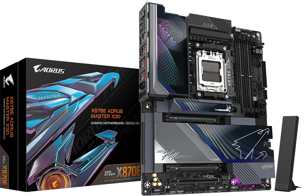 Pagrindinė plokštė GIGABYTE X870E A MASTER X AM5 4xDDR5 2xSATA 5xM.2