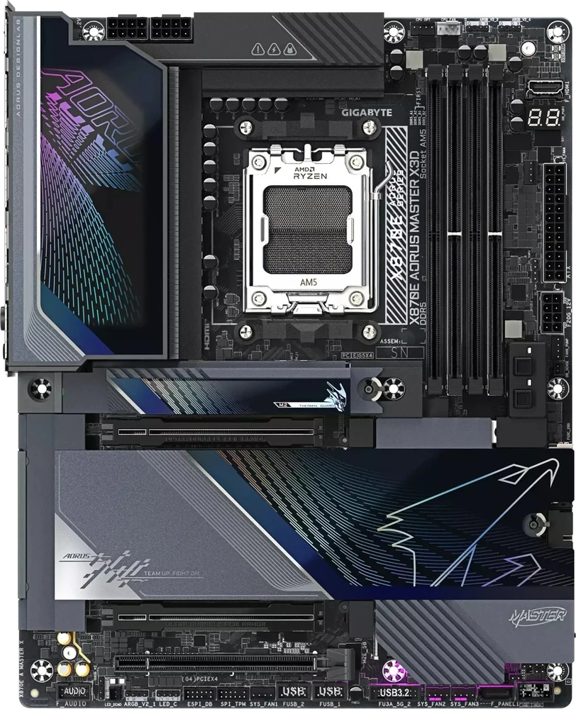 Pagrindinė plokštė GIGABYTE X870E A MASTER X AM5 4xDDR5 2xSATA 5xM.2