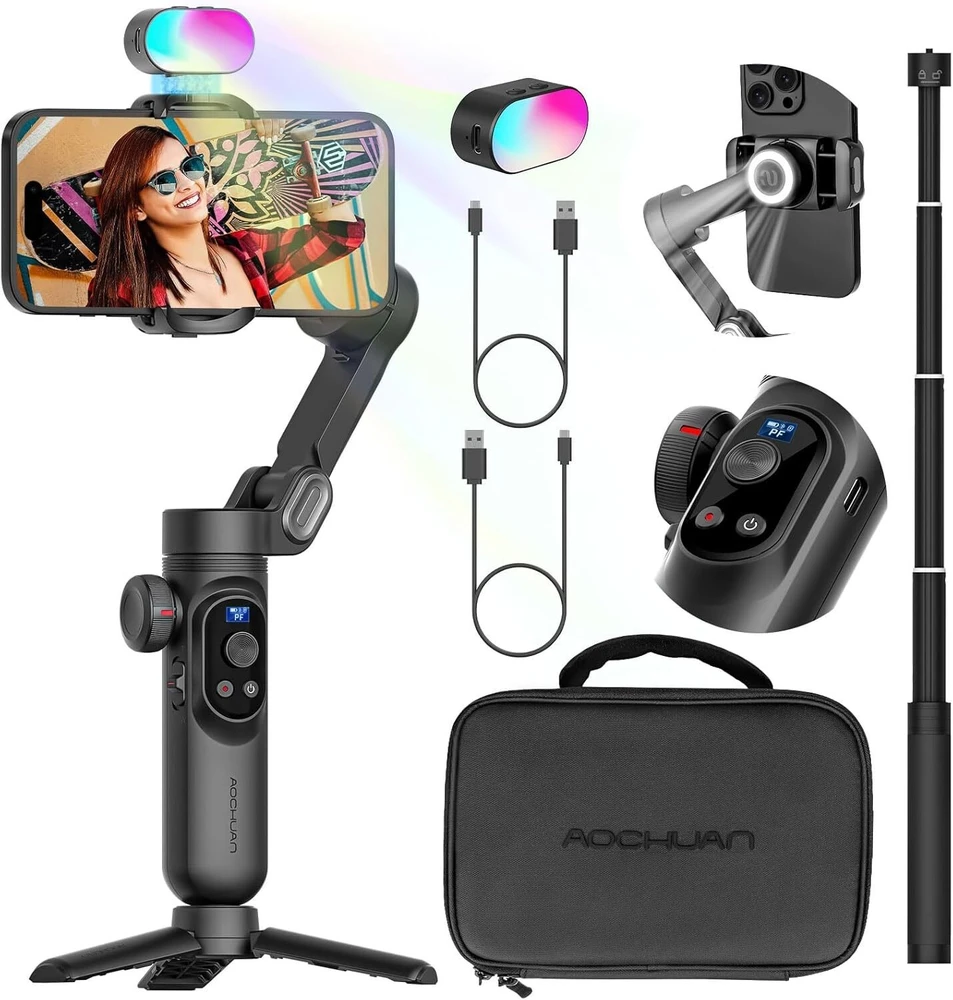 AOCHUAN X Pro stabilizatorius su RGB apšvietimu (Juodas)