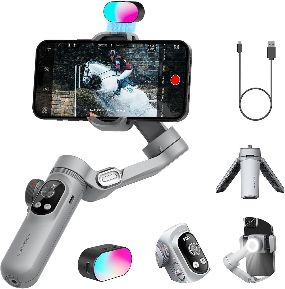 AOCHUAN X Pro stabilizatorius su RGB apšvietimu (pilkas)