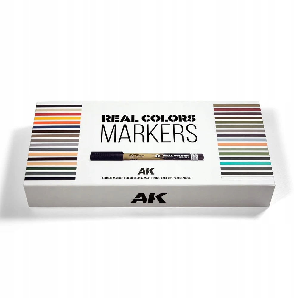 Ak Interactive Prabangi 34 RC akrilinių markerių dėžė modeliukams, matinės spalvos