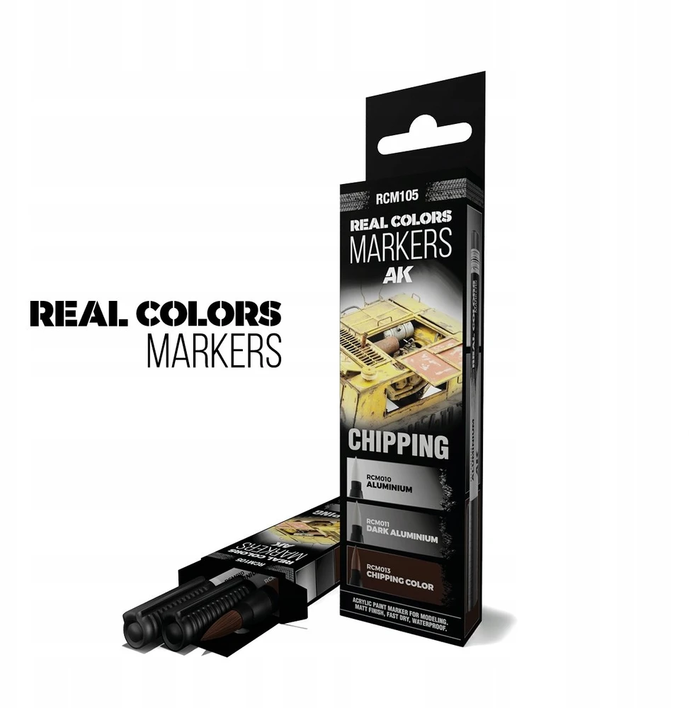 AK Interactive RC Chipping markerių rinkinys RCM105 – 3 akriliniai žymekliai
