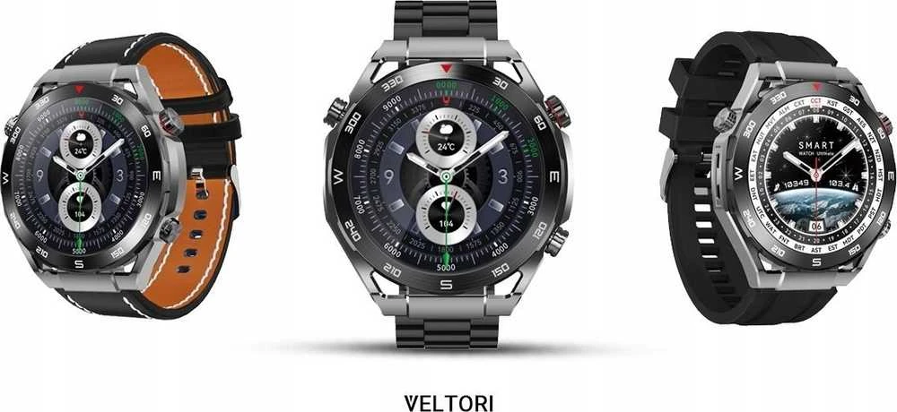 VELTORI VT100-1 Išmanusis laikrodis + Juodas silikoninis dirželis + Juoda ekooda