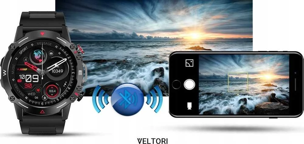 VELTORI VT110-1 Išmanusis laikrodis su juodu silikoniniu dirželiu