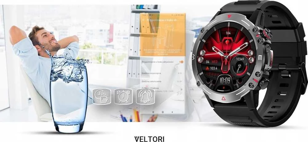 VELTORI VT110-1 Išmanusis laikrodis su juodu silikoniniu dirželiu