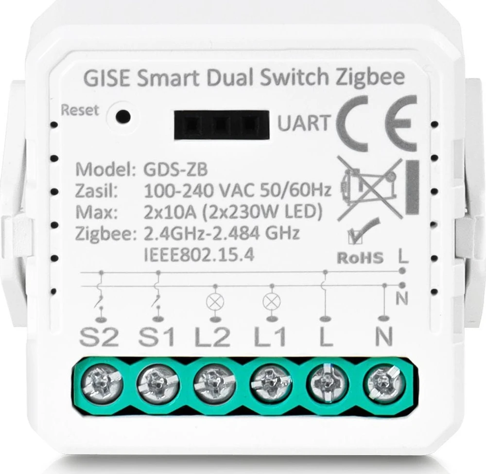 GISE išmanusis dvigubos relės modulis (ne N) Zigbee | Tuya | GDS-ZB-NN
