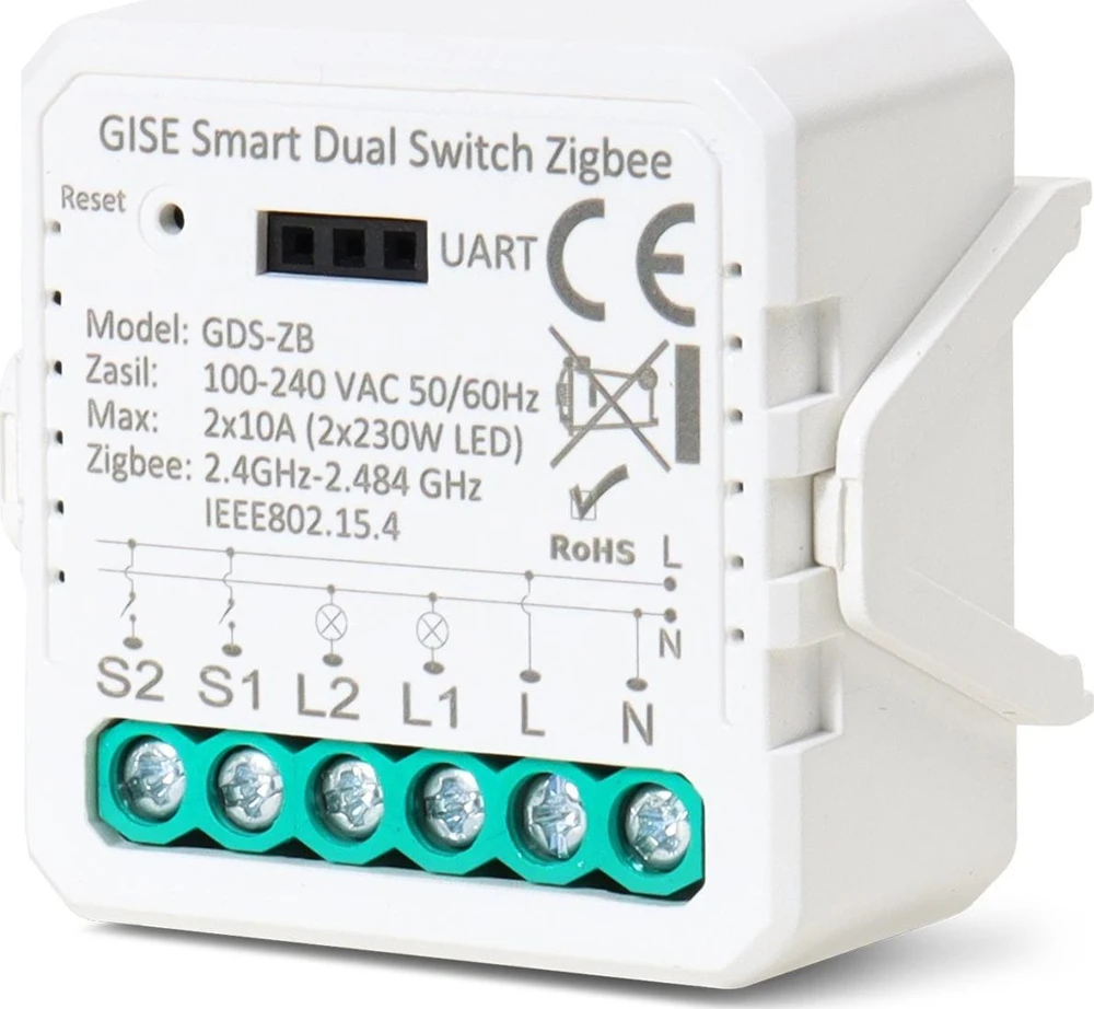 GISE išmanusis dvigubos relės modulis (ne N) Zigbee | Tuya | GDS-ZB-NN