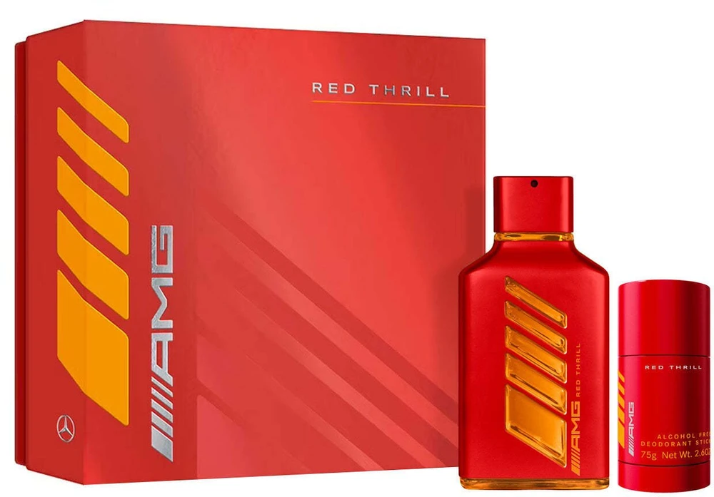 Set Mercedes-Benz: AMG Raudona Thrill Eau De Parfum For Men, 100 ml + AMG Raudona Thrill Dezodorantas Stick For Men, 75 g