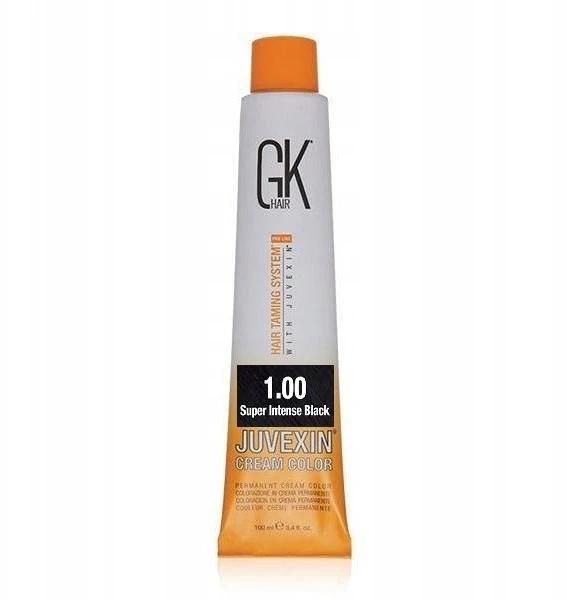 GK hair Global Keratin Kreminis Colour Permanent Hair Dye 1.00 Super Intense Juodas, 100 ml