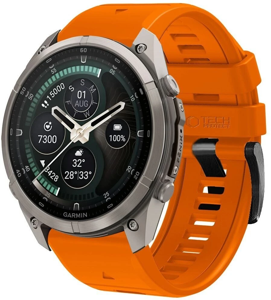 GK PROTECTION Dirželis Tech-Protect Silicone do Garmin Fenix 5 / 6 / 6 Pro / 7 / 8 / 8 Pro / E / 9 / 9 Pro 51 mm Signal Oranžinis (THP6088)