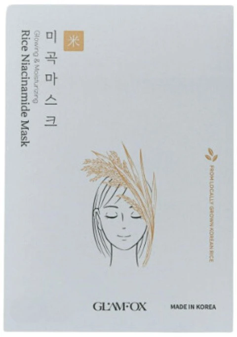 Glamfox Rice Niacinamide Drėkinamoji audinio kaukė veidui, 23 ml