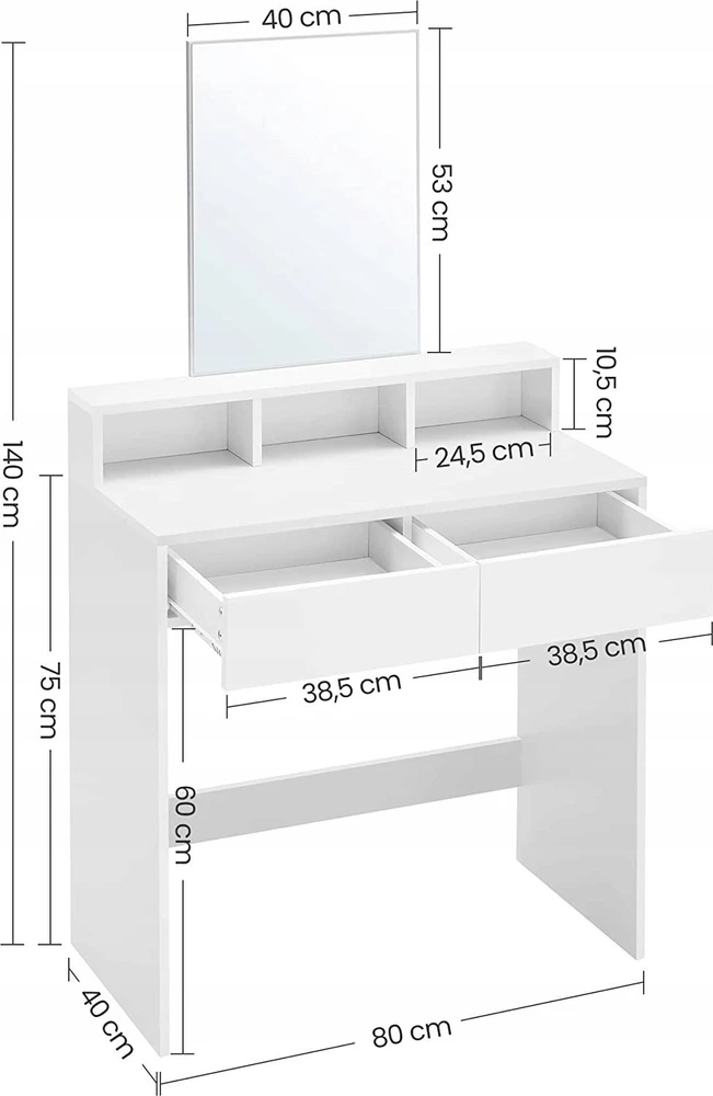 Songmics Glamour Toaletka su lustrem balta do makijażu 80 cm GLAMOUR