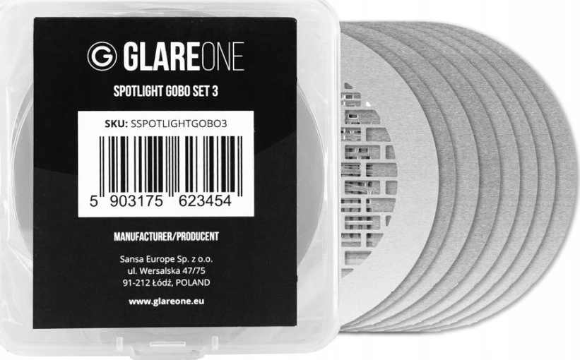 „GlareOne“ prožektoriaus gobo rinkinys 3 – kaukių rinkinys