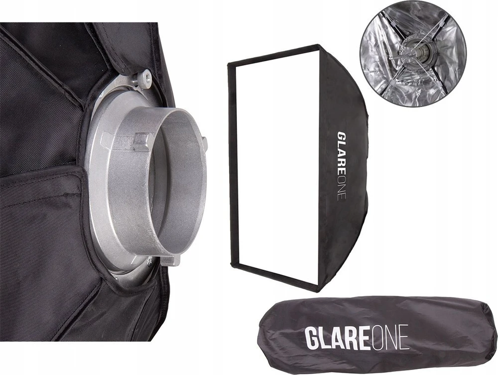 „GlareOne Softbox 25x100 PRO“ studijinė lempa – komplektas su grotelėmis