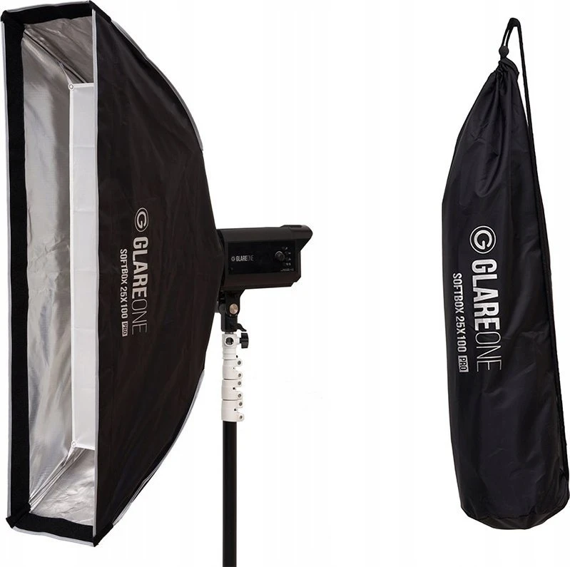„GlareOne Softbox 25x100 PRO“ studijinė lempa – komplektas su grotelėmis